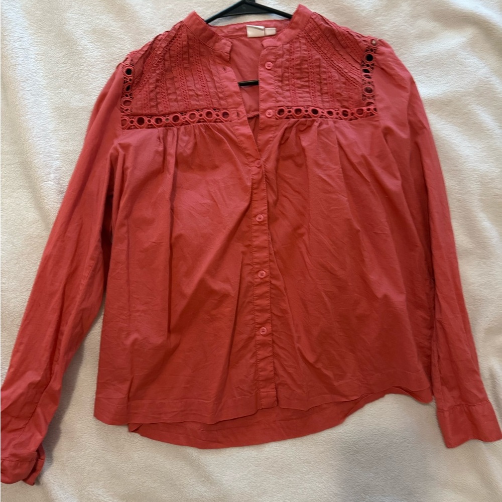 Women's salmon pink lace detail top